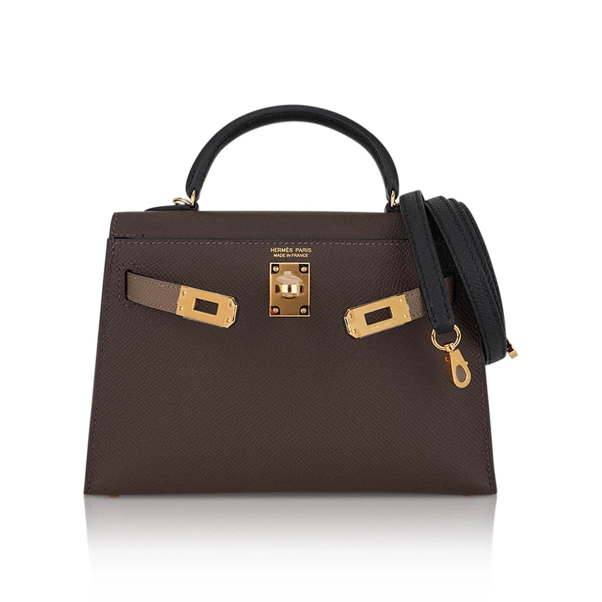 Special Order HSS Mini Kelly 20 Sellier Bag Ecorce Etoupe and Black with Gold Hardware