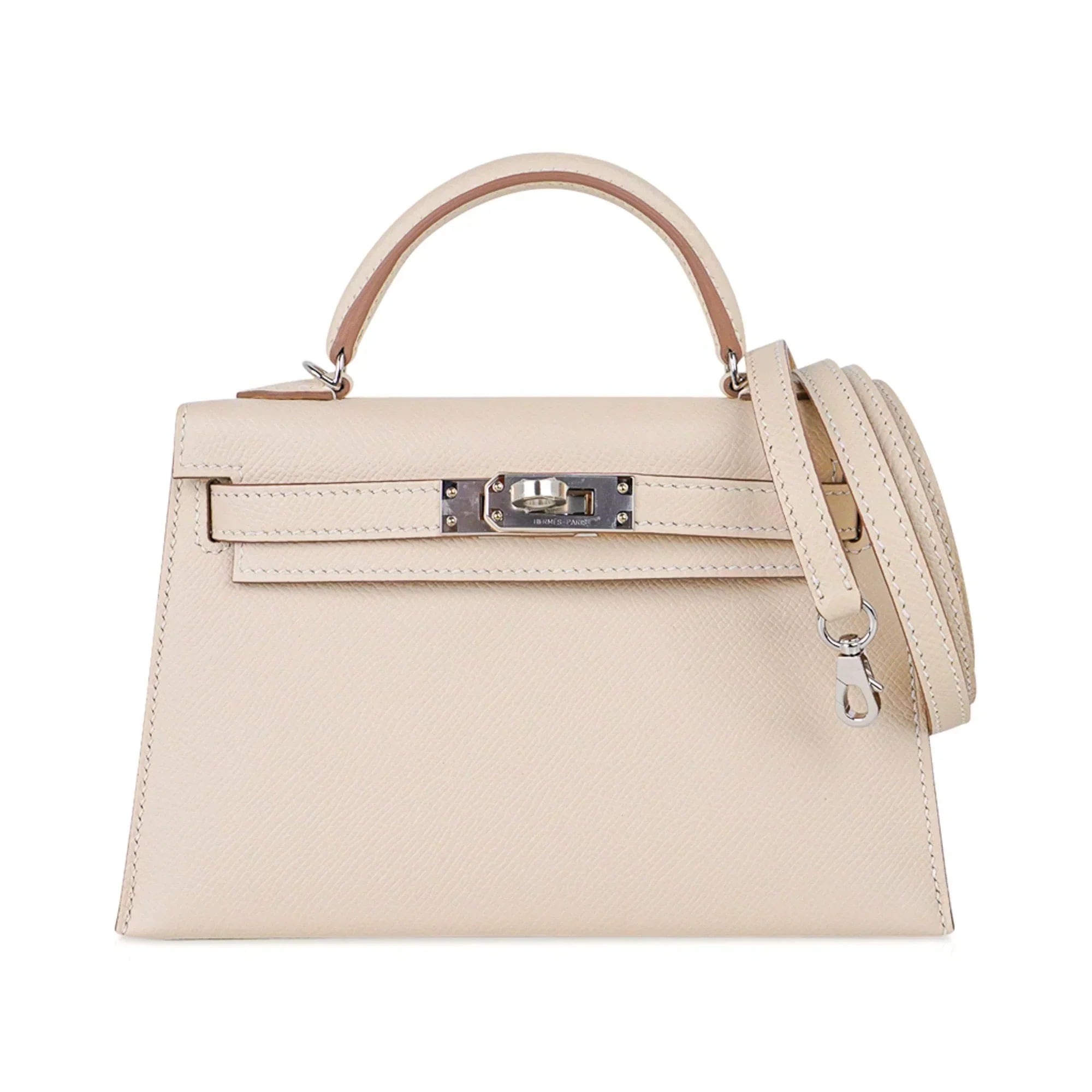 Kelly 20 Mini Sellier Bag Craie Epsom Leather Palladium Hardware New w/Box