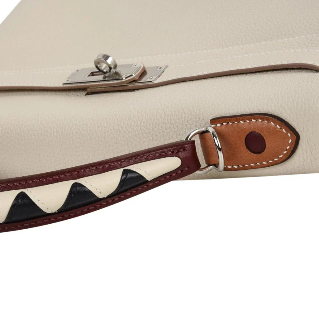 Limited Edition Kelly 32 Retourne Bag Au Galop Craie Togo Leather with Palladium Hardware