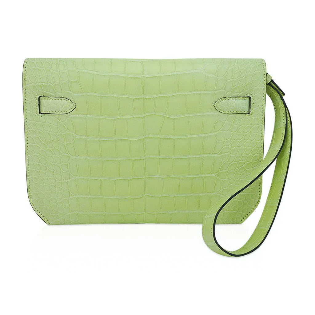 Kelly Depeches 25 Pouch Jaune Bourgeon Matte Alligator Palladium Hardware