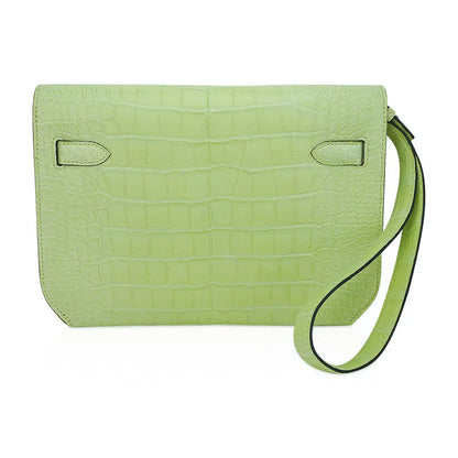 Kelly Depeches 25 Pouch Jaune Bourgeon Matte Alligator Palladium Hardware