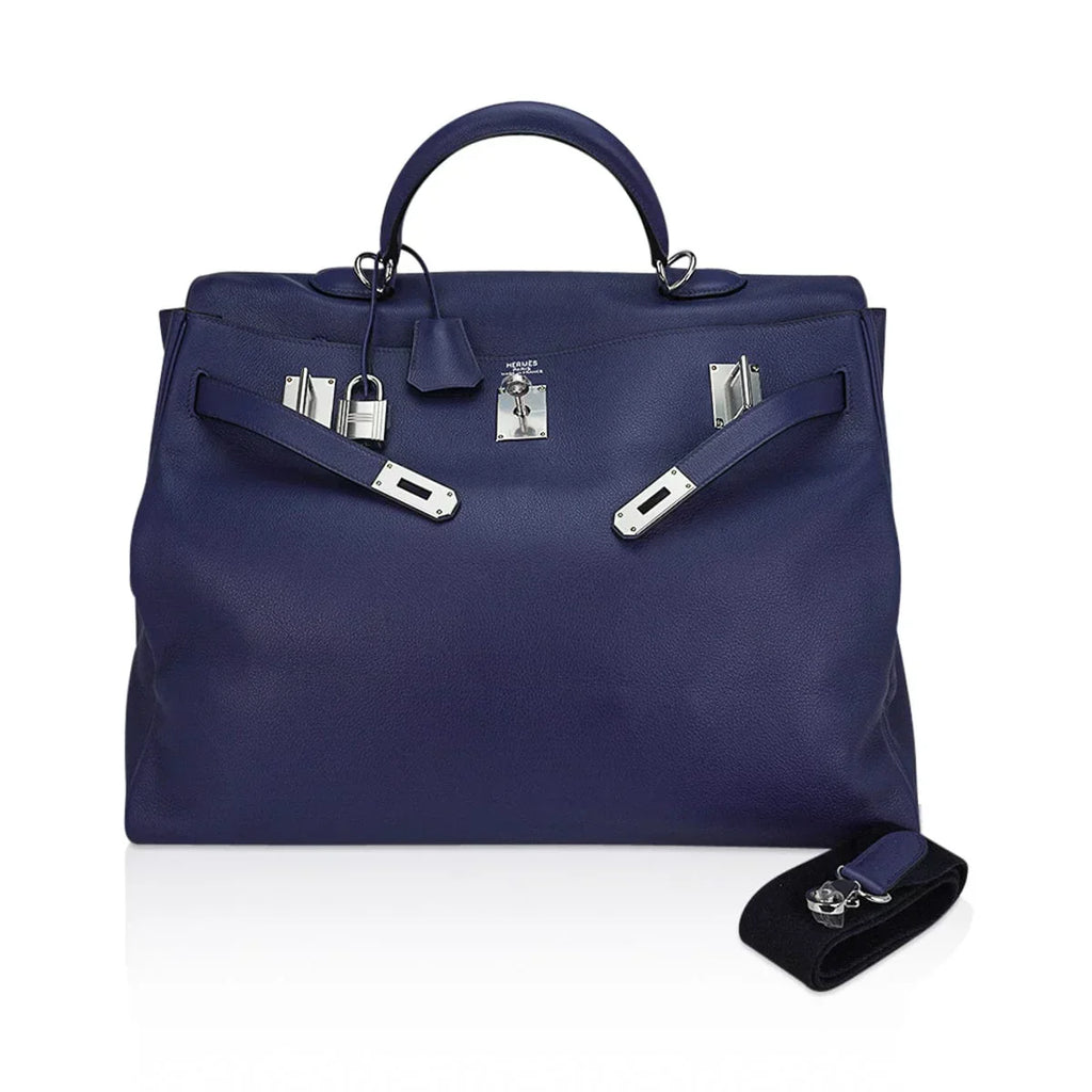 Kelly 50 Voyage Blue De Malte Bag Palladium Hardware Novillo Leather Limited Edition