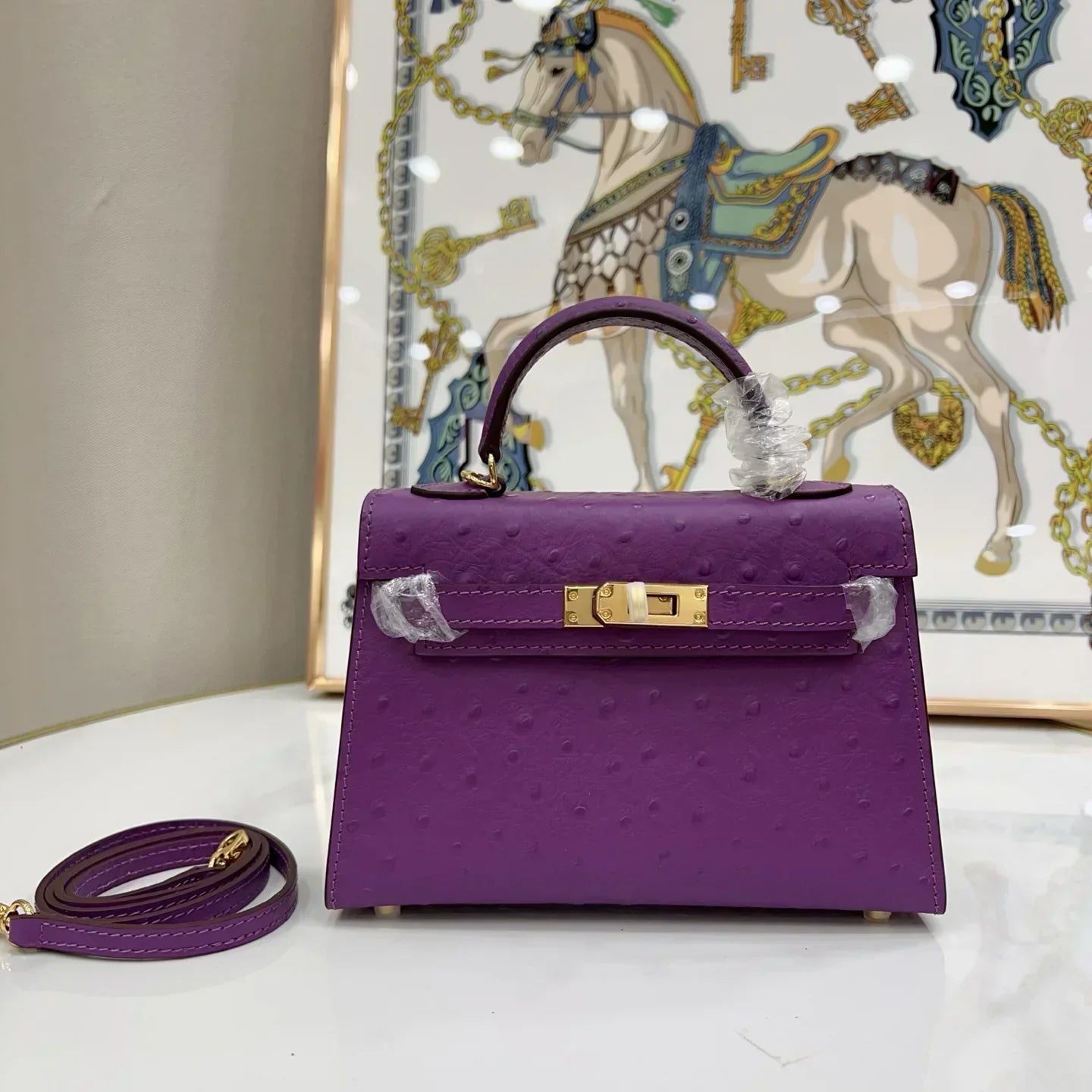 Kelly Violine Sellier Ostrich with Palladium Hardware