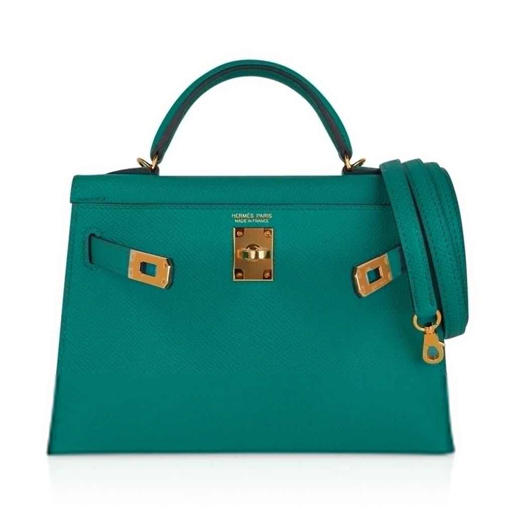 Kelly 20 Mini Sellier Bag Jade Epsom Leather Gold Hardware New w/Box