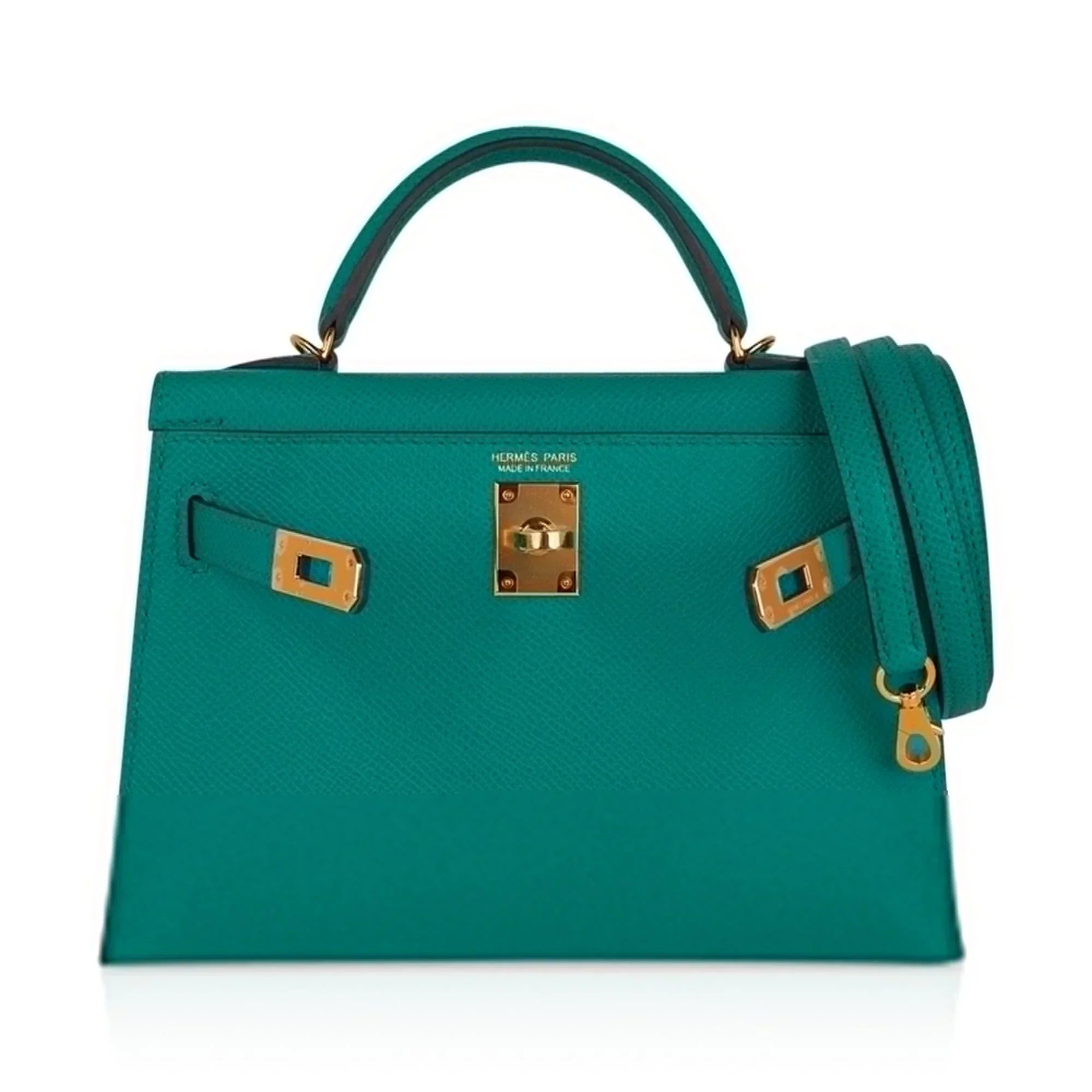 Kelly 20 Mini Sellier Bag Jade Epsom Leather Gold Hardware New w/Box