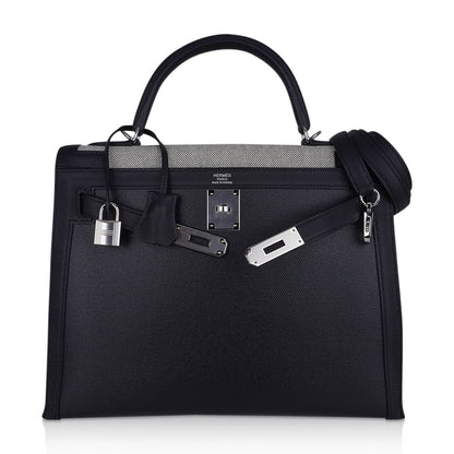 Kelly 32 Sellier Bag Toile H Berline & Plume Swift Leather with Palladium Hardware