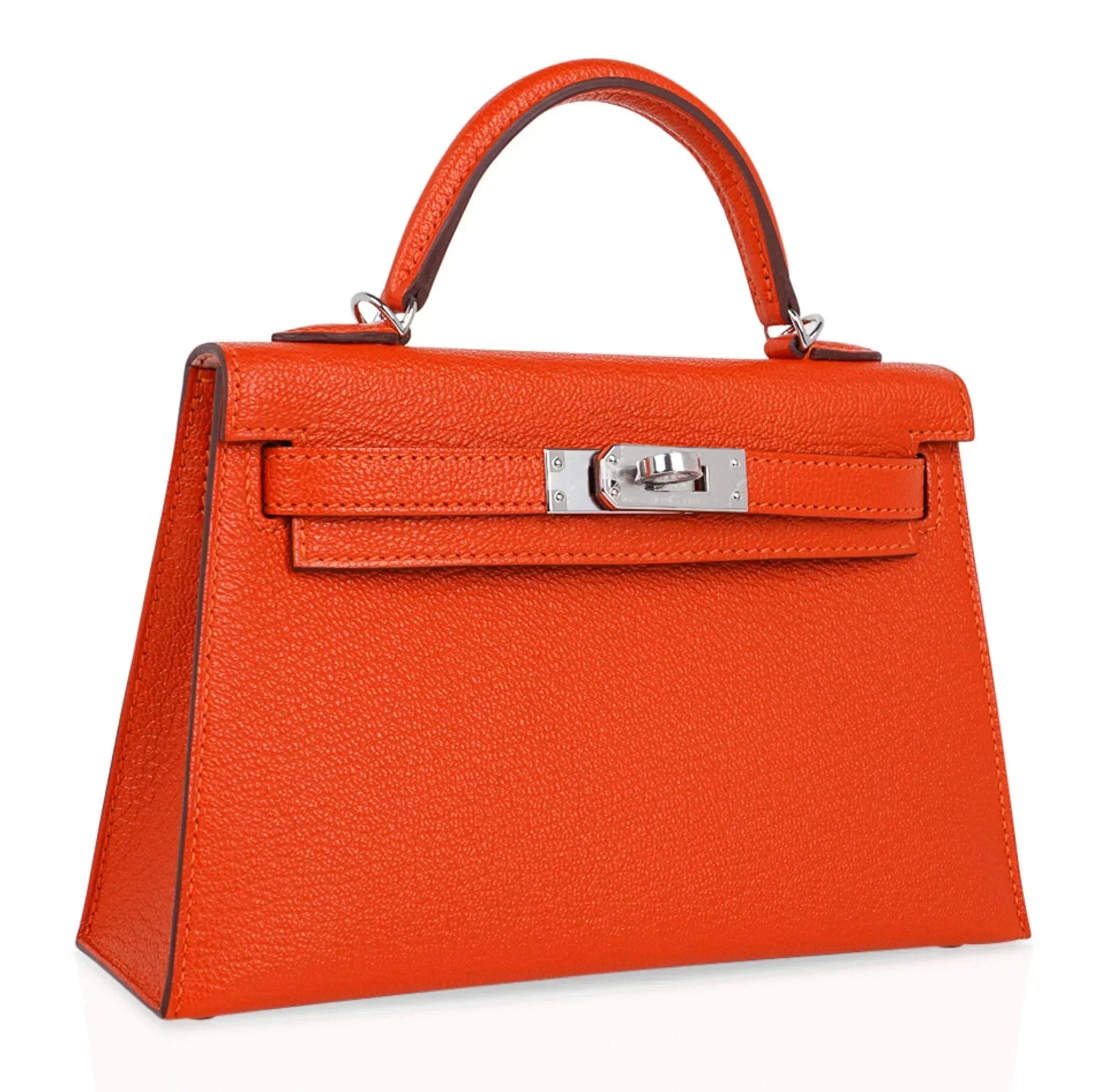 Kelly 20 Mini Sellier Bag Orange Feu / Rose Eglantine Chevre Bi-Color New w/Box