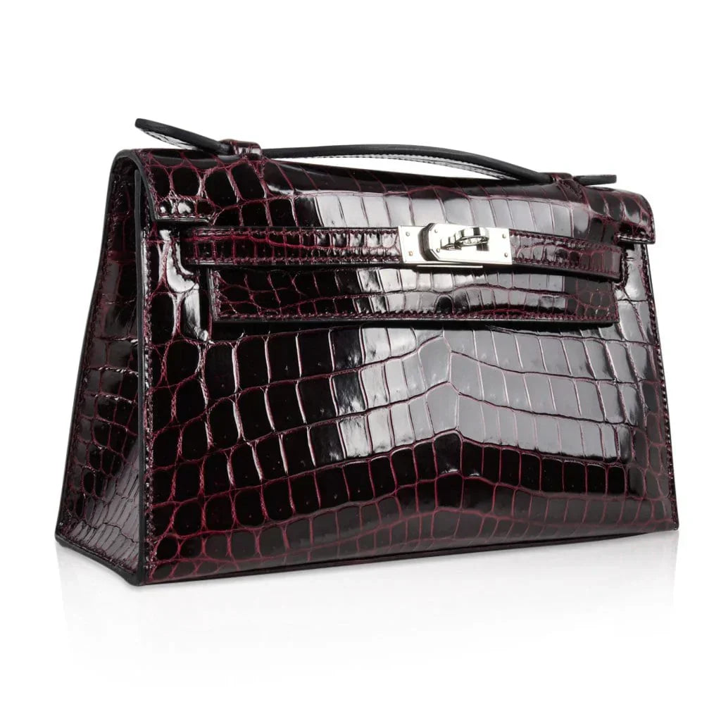 Kelly Pochette Clutch Bag Bordeaux Crocodile Jewel Toned Palladium