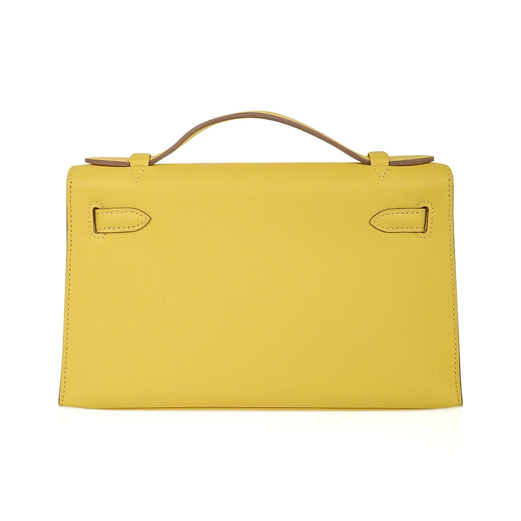 Kelly Pochette Bag Lime Clutch Gold Hardware Swift Leather