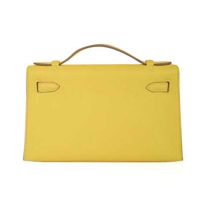 Kelly Pochette Bag Lime Clutch Gold Hardware Swift Leather