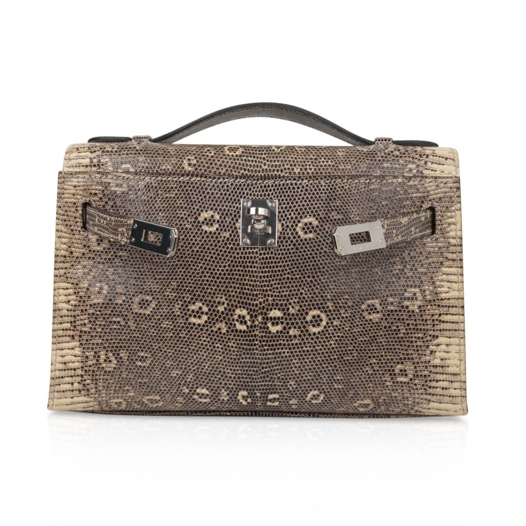 Kelly Pochette Bag Ombre Lizard Clutch Palladium Hardware Very Rare