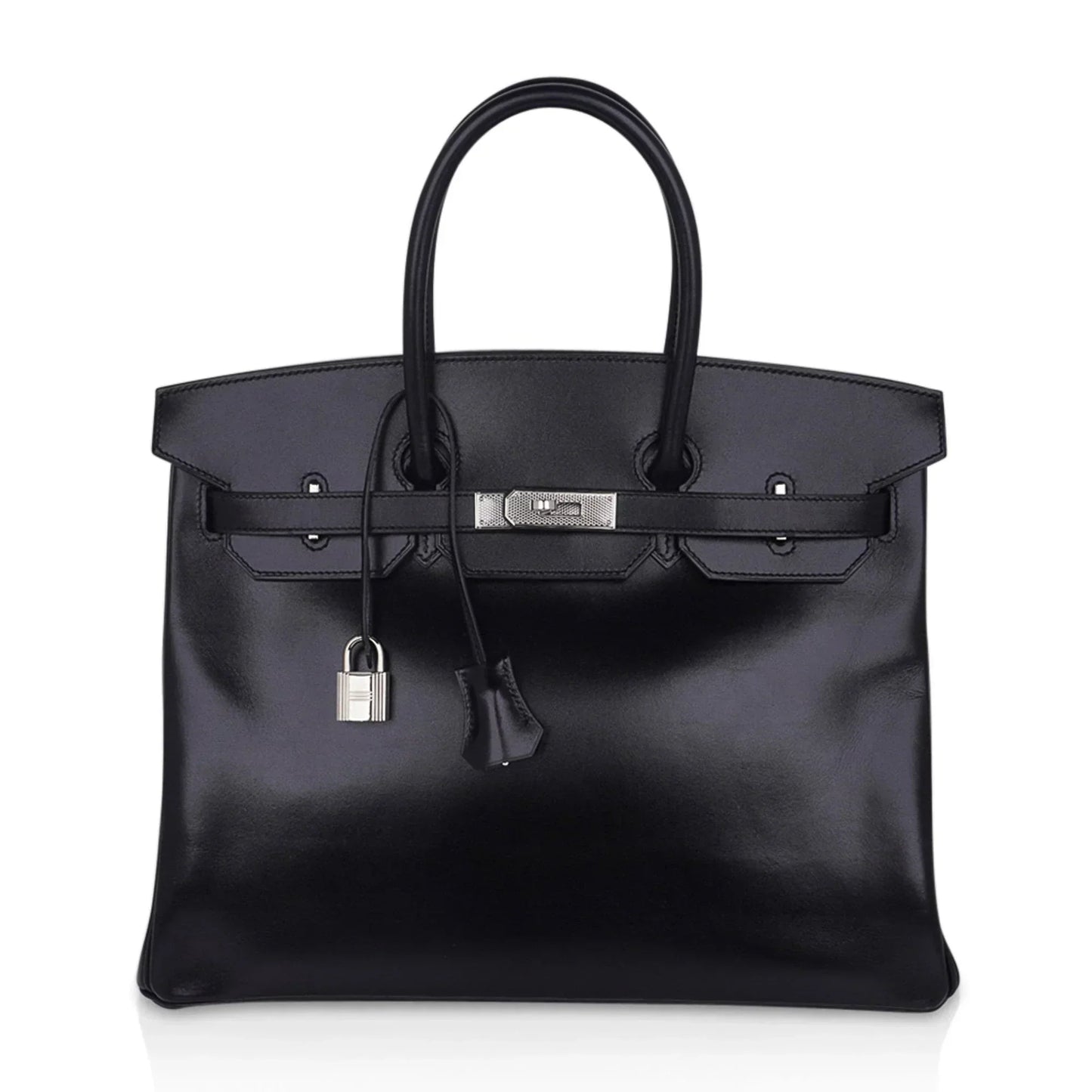 Birkin 35 Bag Black Box Palladium Guilloche Hardware