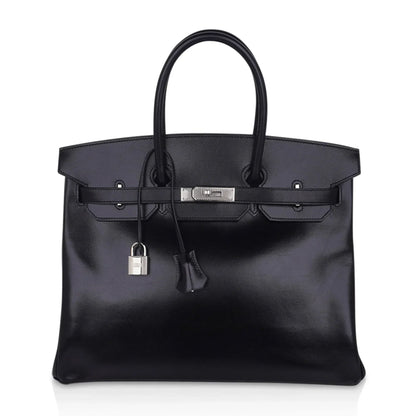 Birkin 35 Bag Black Box Palladium Guilloche Hardware