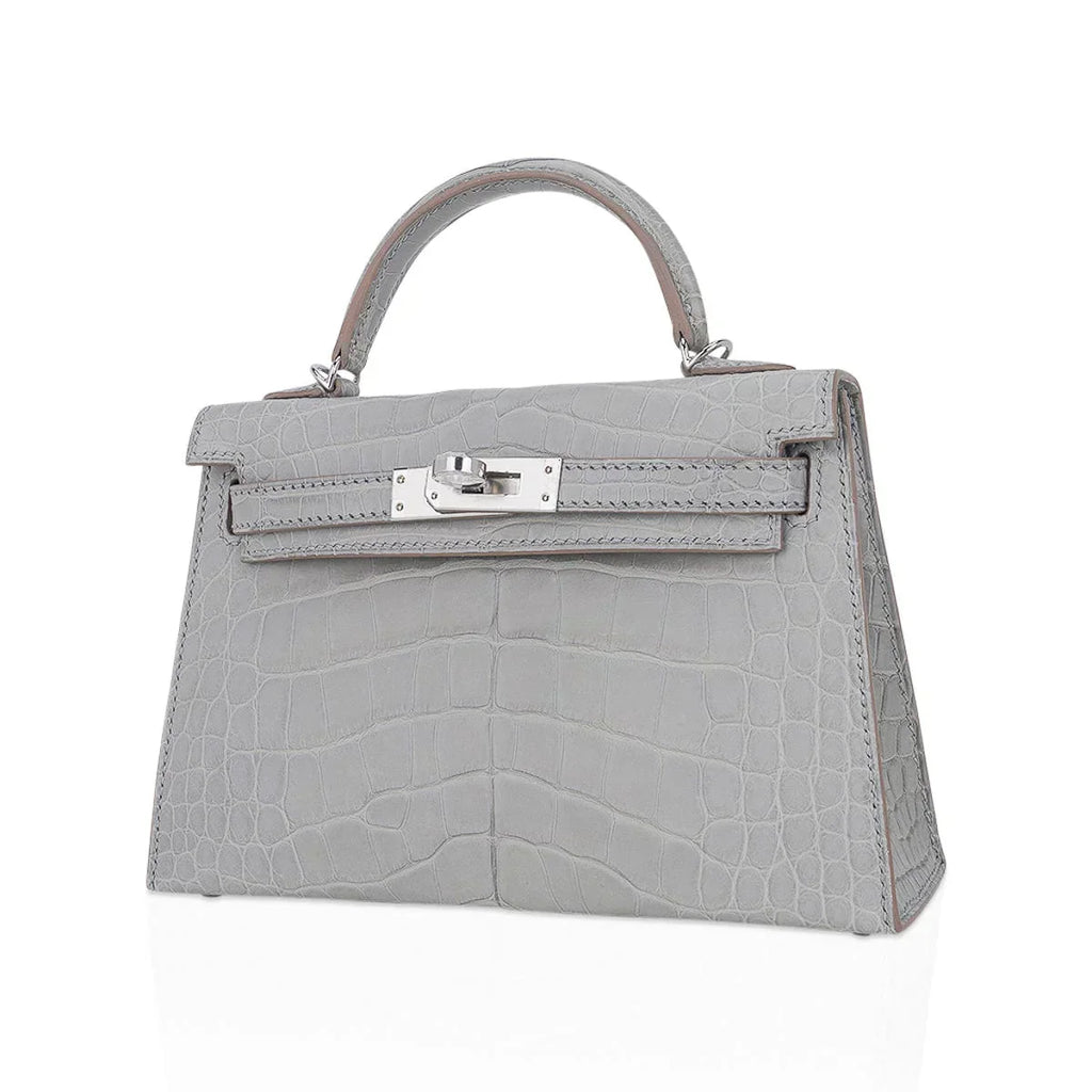 Limited Edition Mini Kelly 20 Sellier Matte Gris Perle Alligator Bag Palladium Hardware