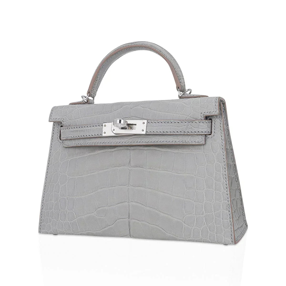 Limited Edition Mini Kelly 20 Sellier Matte Gris Perle Alligator Bag Palladium Hardware