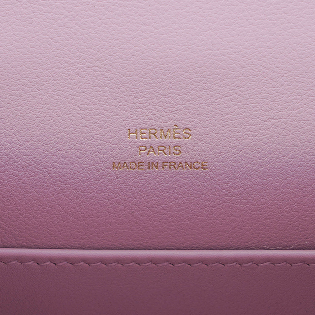 Kelly Pochette Clutch Bag Mauve Sylvestre Swift Leather with Rose Gold Hardware