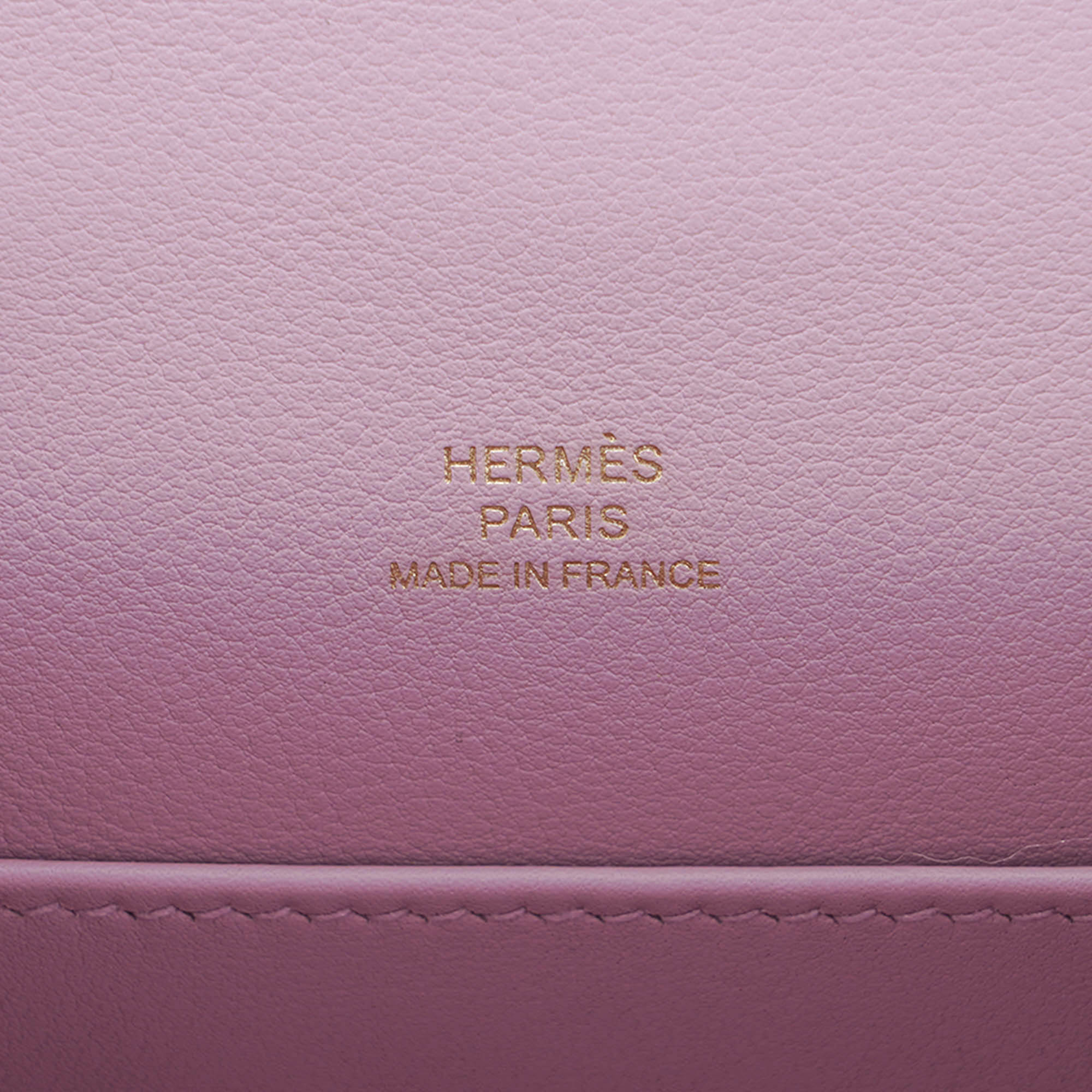 Kelly Pochette Clutch Bag Mauve Sylvestre Swift Leather with Rose Gold Hardware