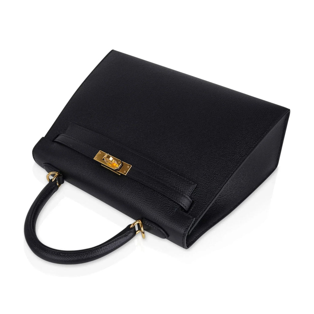 Kelly Sellier 25 Bag Black Epsom Gold Hardware New