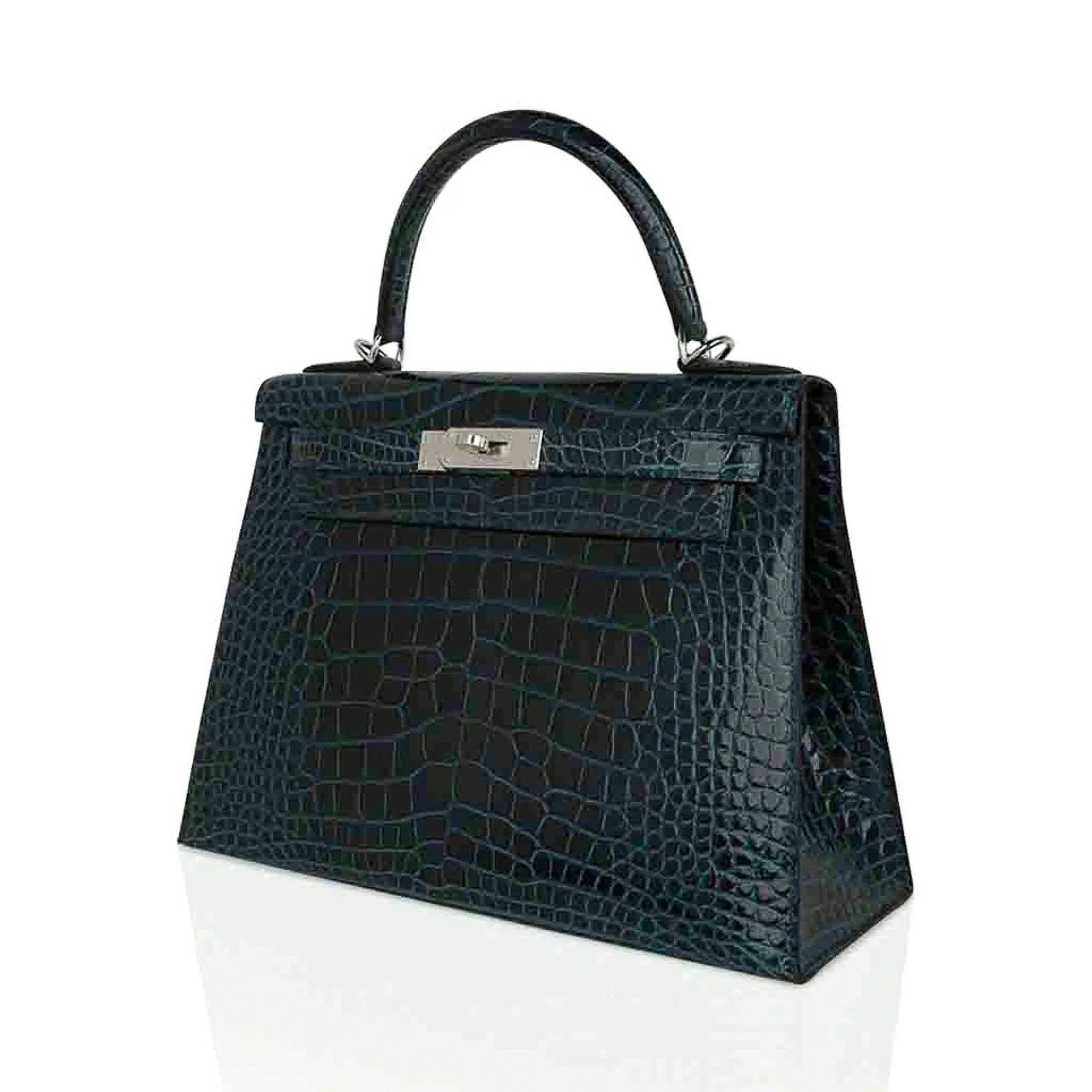 Kelly 28 Sellier Verso Vert Cypress / Vert Jade Bag Alligator Palladium Hardware