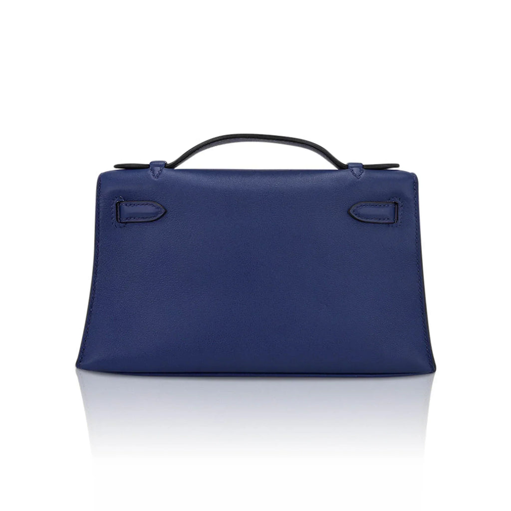 Kelly Pochette Clutch Bag Blue Sapphire Swift Leather with Palladium Hardware