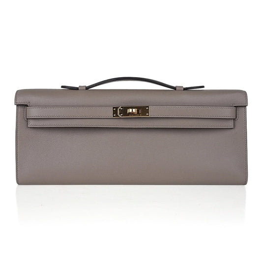Kelly Cut Bag Gris Asphalte Gray Clutch Swift Gold Hardware