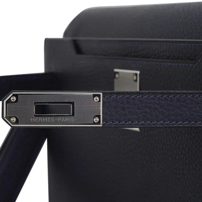 Kelly Depeches 25 Pouch Blue Ocean Galop D’Vache Leather with Palladium Hardware