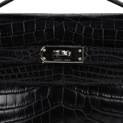 Kelly Pochette Bag Matte Black Crocodile Clutch Palladium