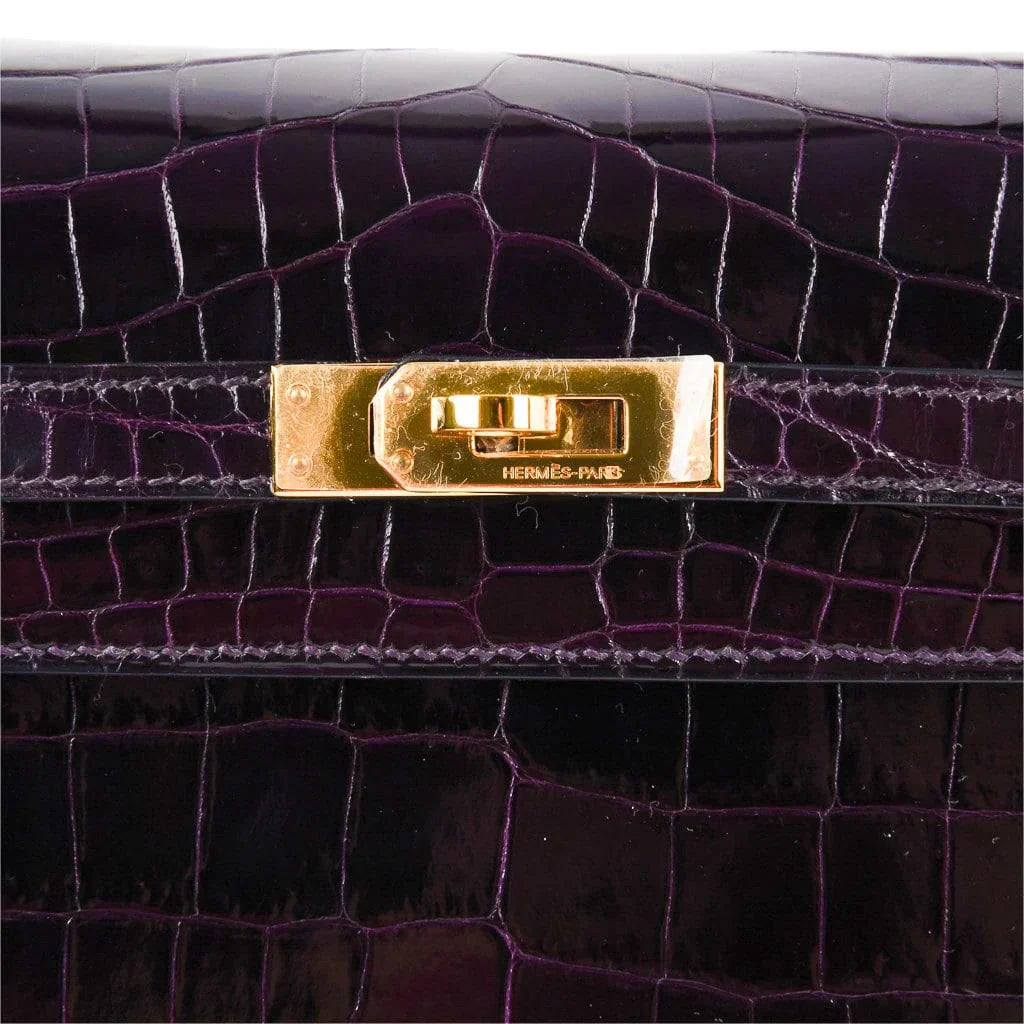 Kelly 25 Bag Sellier Crocodile Prunoir Gold Hardware