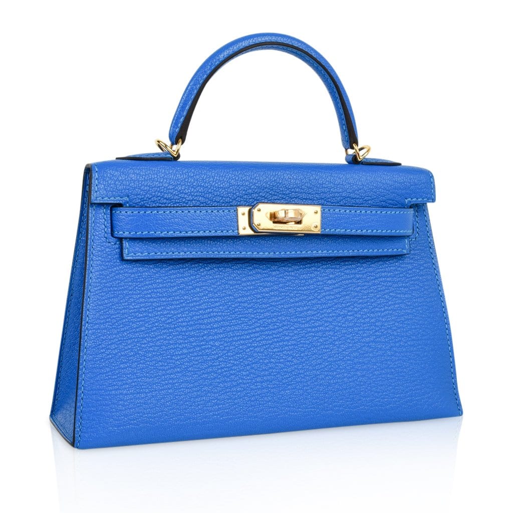 Kelly 20 Mini Sellier Bag Blue Hydra Chevre Leather Gold Hardware