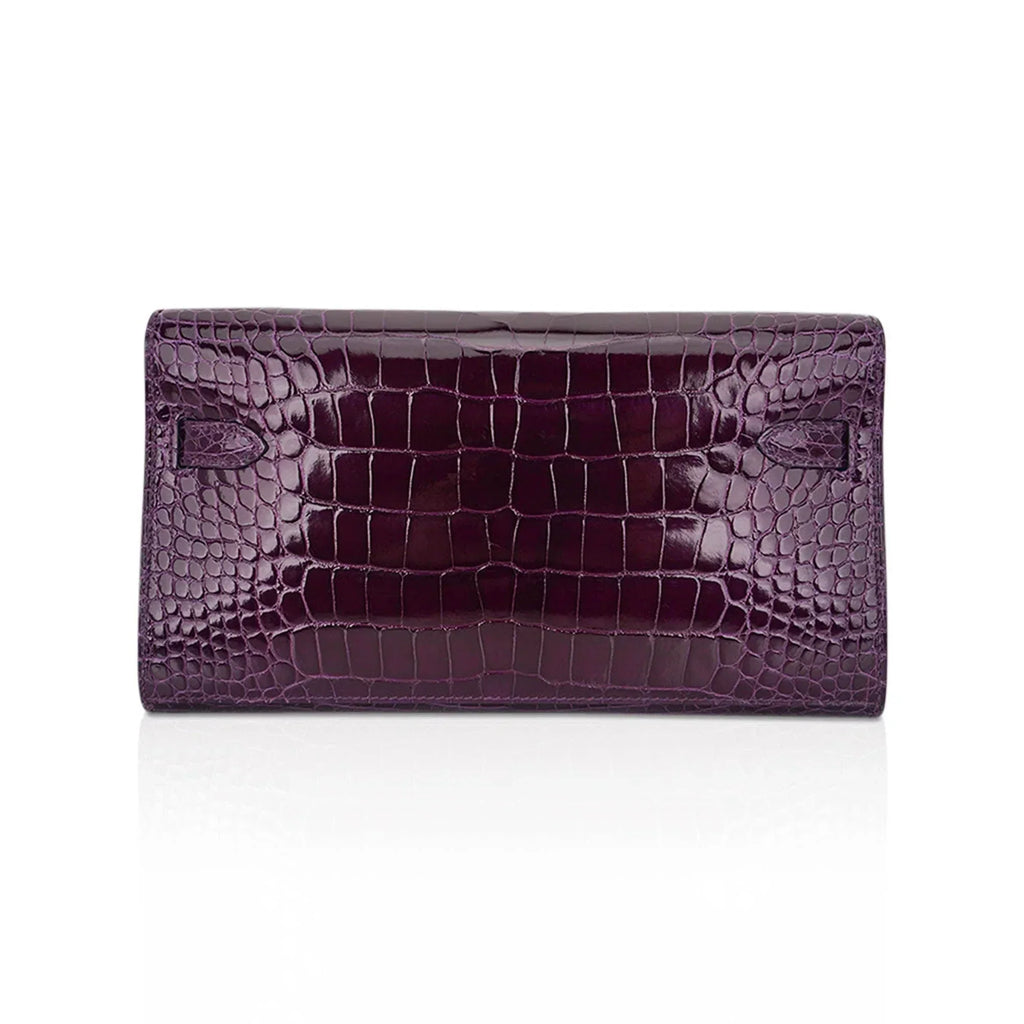 Kelly Classique To Go Wallet Cassis Alligator with Gold Hardware