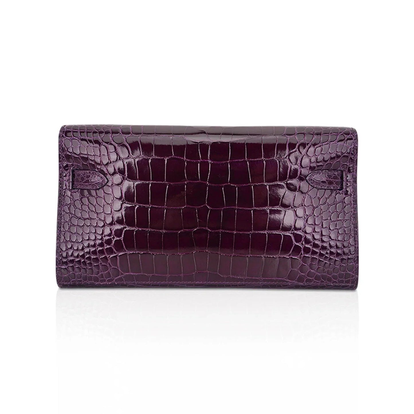 Kelly Classique To Go Wallet Cassis Alligator with Gold Hardware