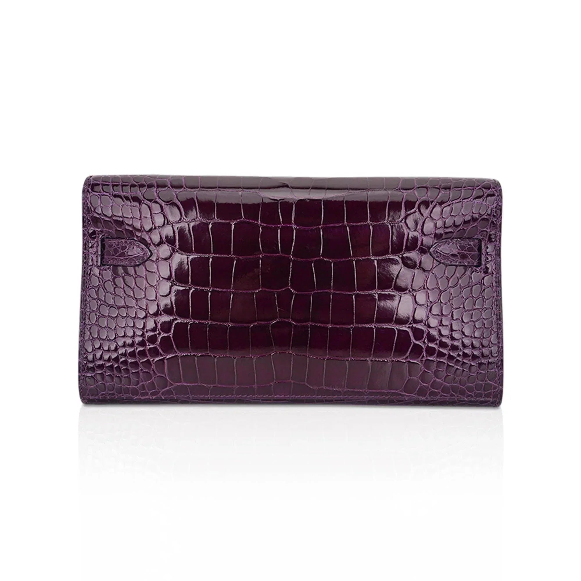 Kelly Classique To Go Wallet Cassis Alligator with Gold Hardware