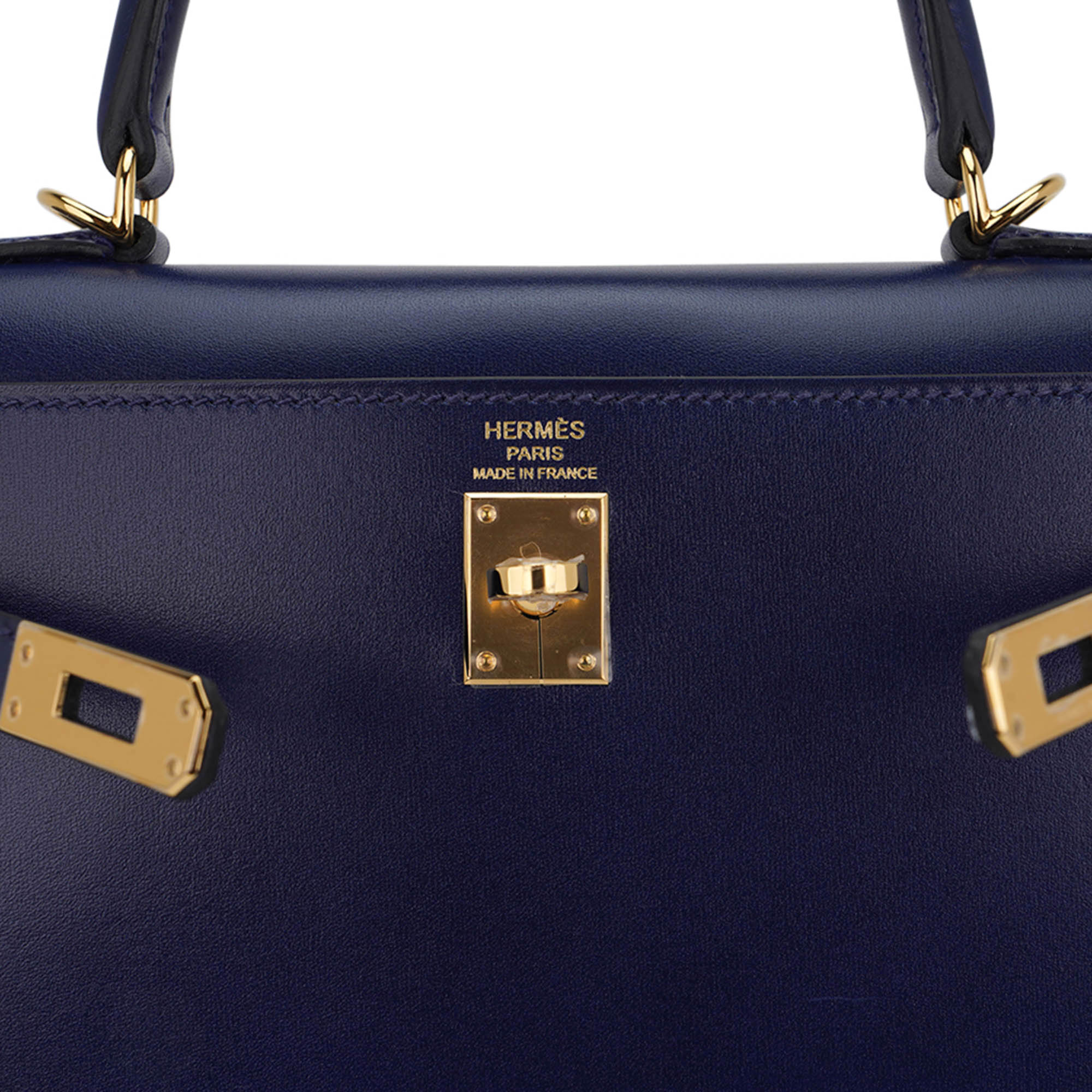 Kelly Sellier 25 Bag Blue Sapphire Box Leather with Gold Hardware