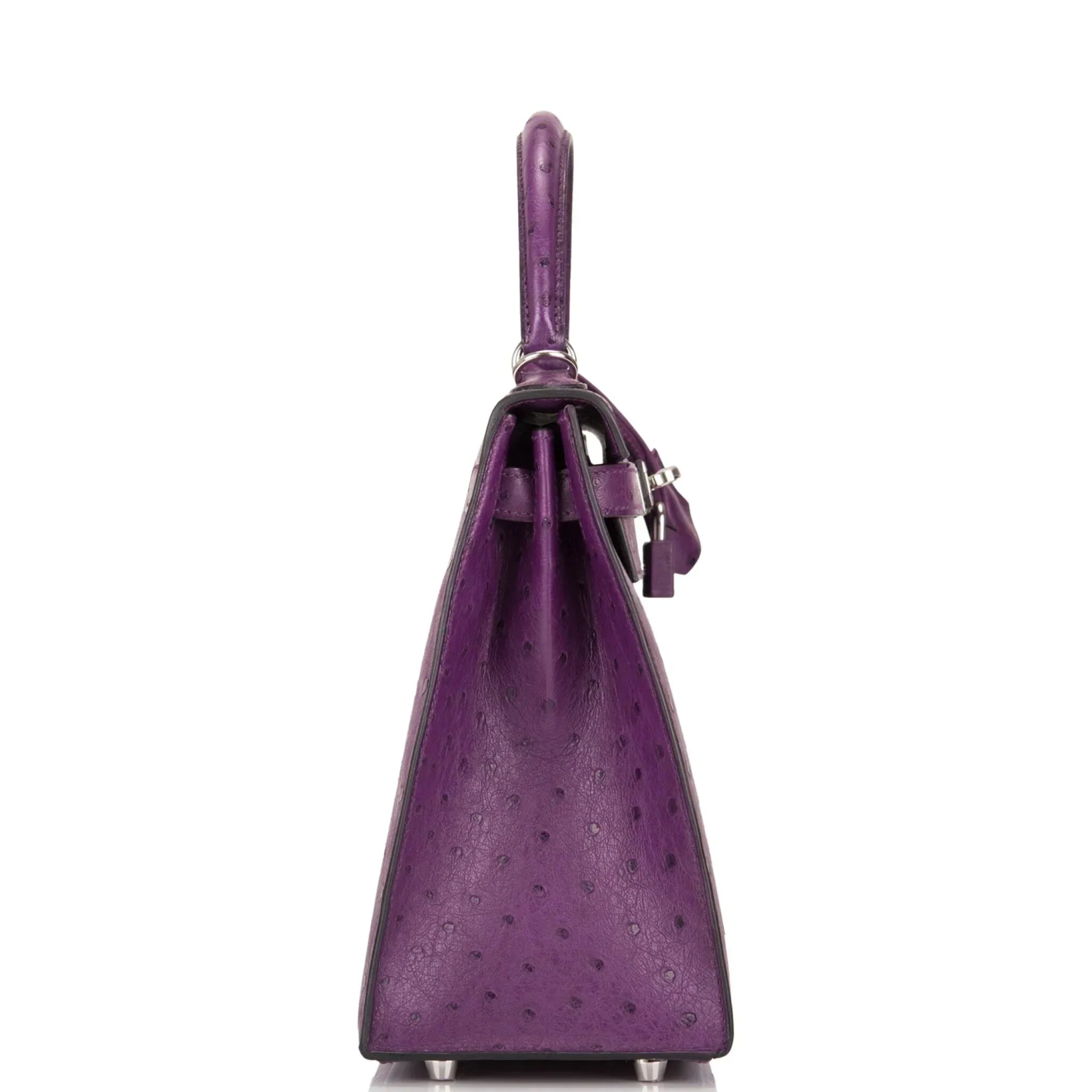Kelly Violine Sellier Ostrich with Palladium Hardware