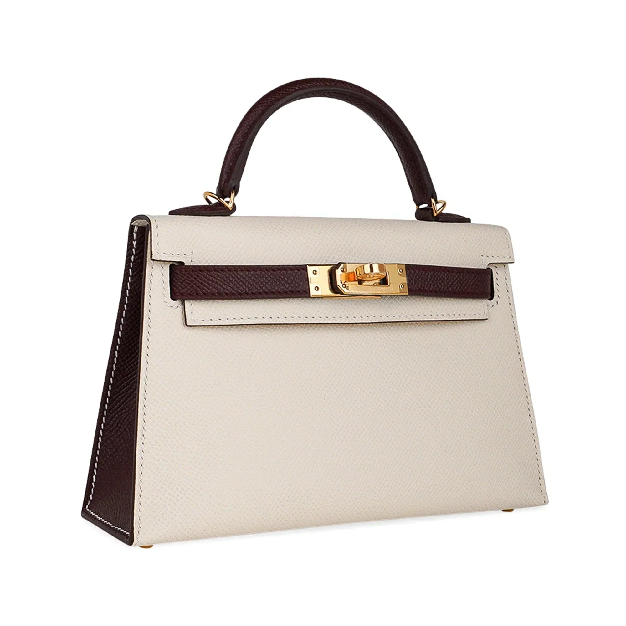 Special Order HSS Mini Kelly 20 Sellier Bag Nata & Bordeaux Epsom Leather with Gold Hardware