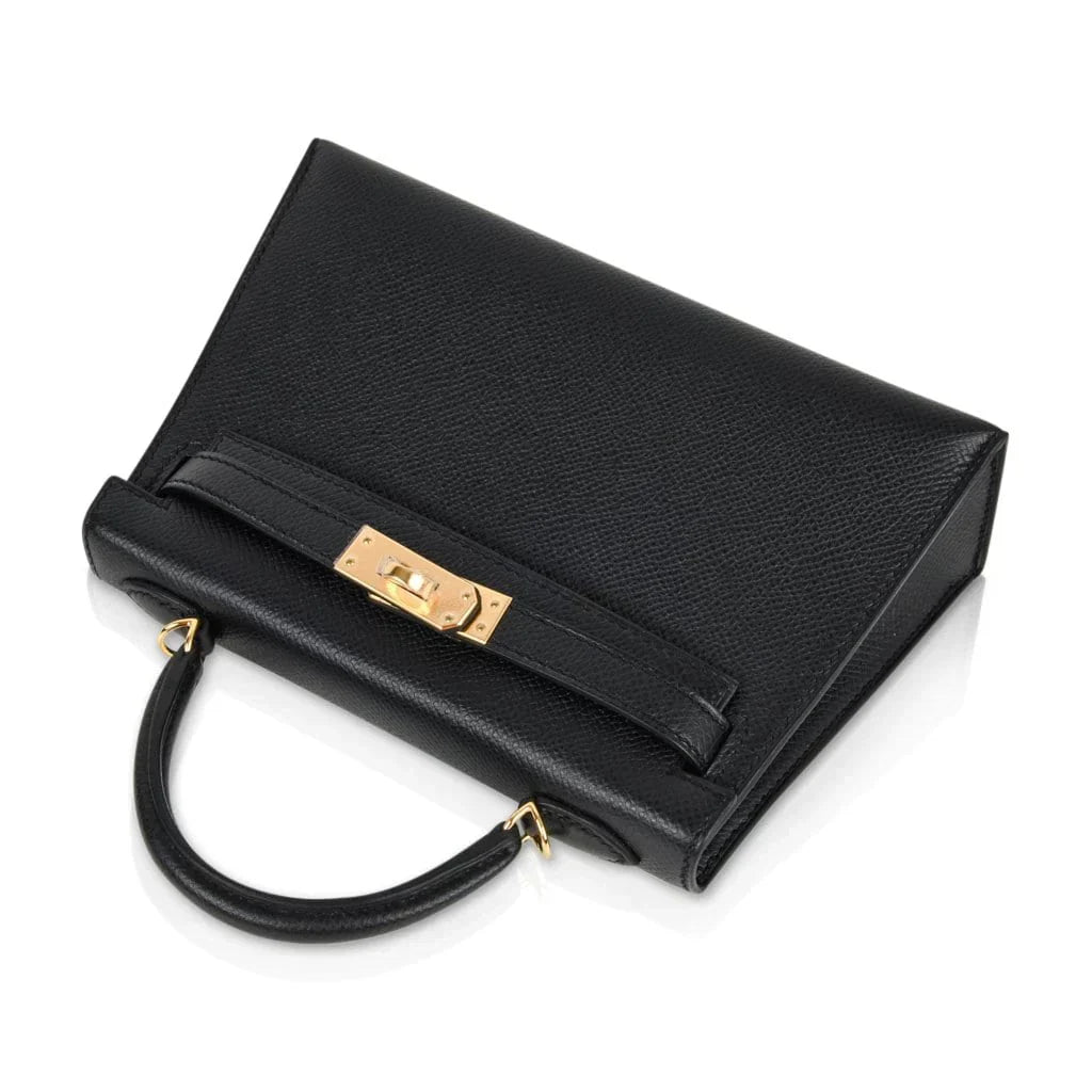 Mini Kelly 20 Sellier Bag Black Epsom Leather with Gold Hardware