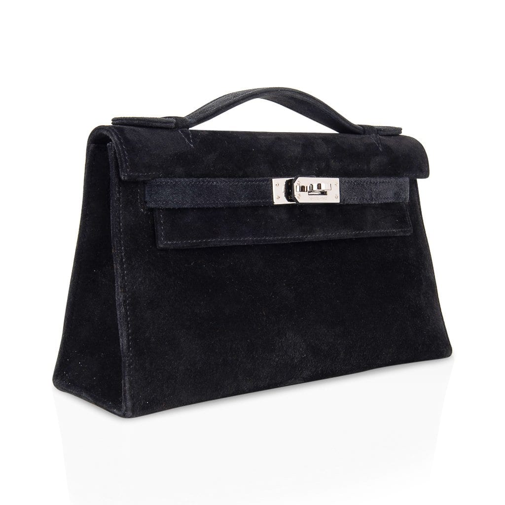 Kelly Pochette Black Doblis Suede Palladium