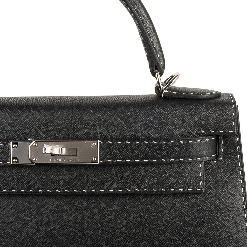 Kelly 28 Bag Black Un Point Sur Deux Veau Graine Monsieur Limited Edition