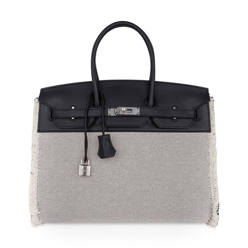 Birkin Fray Fray 35 Bag Black Swift Leather / Toile Limited Edition