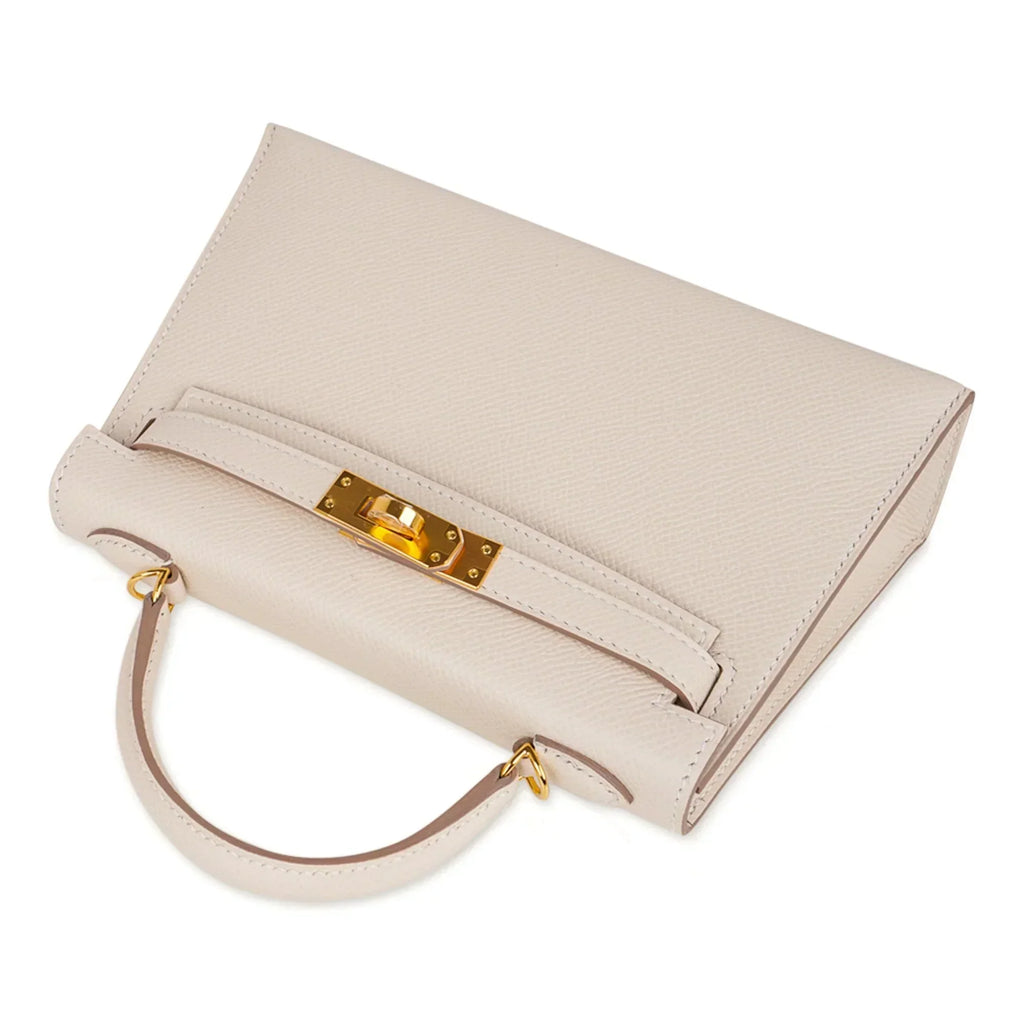 Kelly 20 Mini Sellier Bag Craie Epsom Leather with Gold Hardware