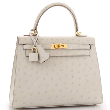 Kelly II Sellier Mini Beton Ostrich Gold Hardware