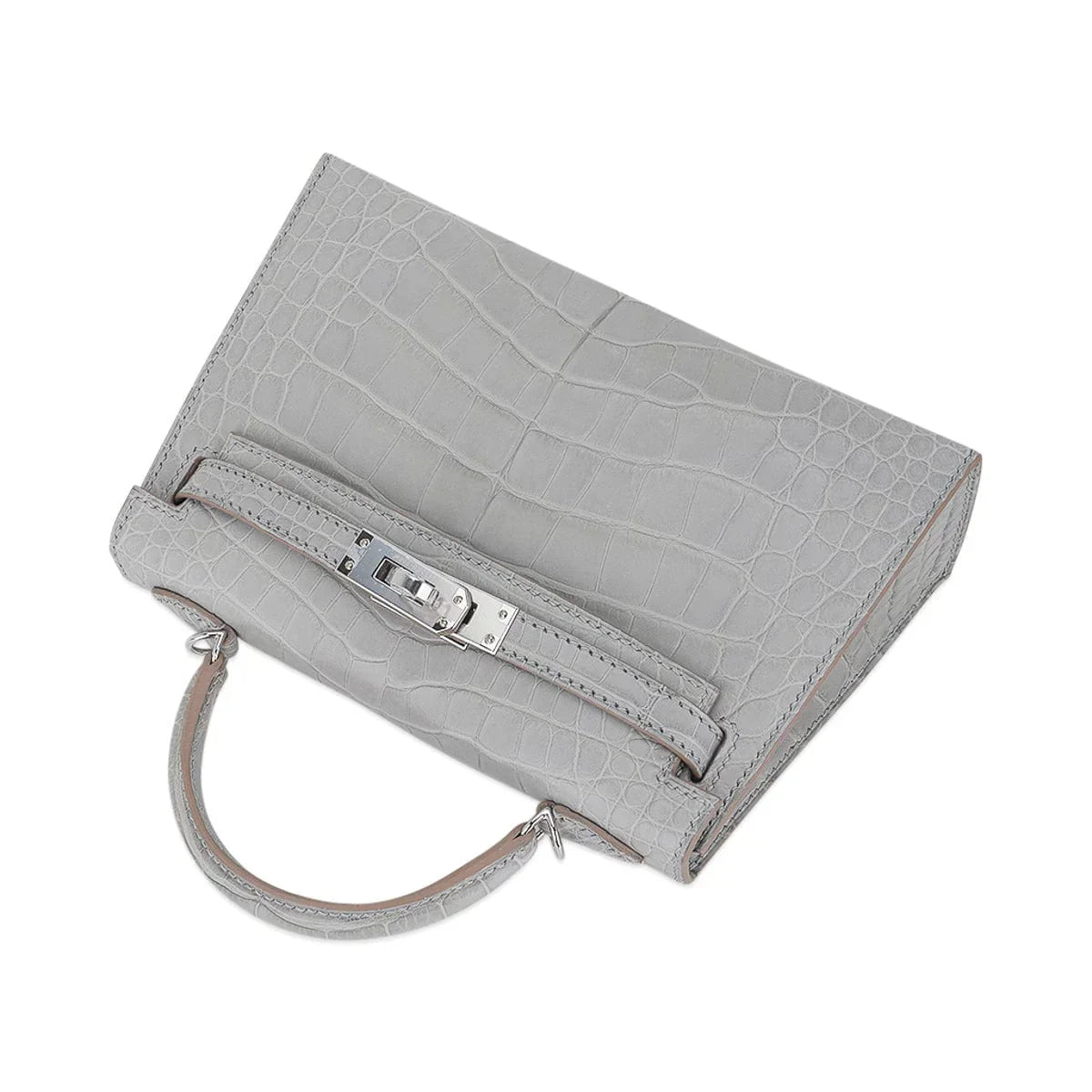 Limited Edition Mini Kelly 20 Sellier Matte Gris Perle Alligator Bag Palladium Hardware