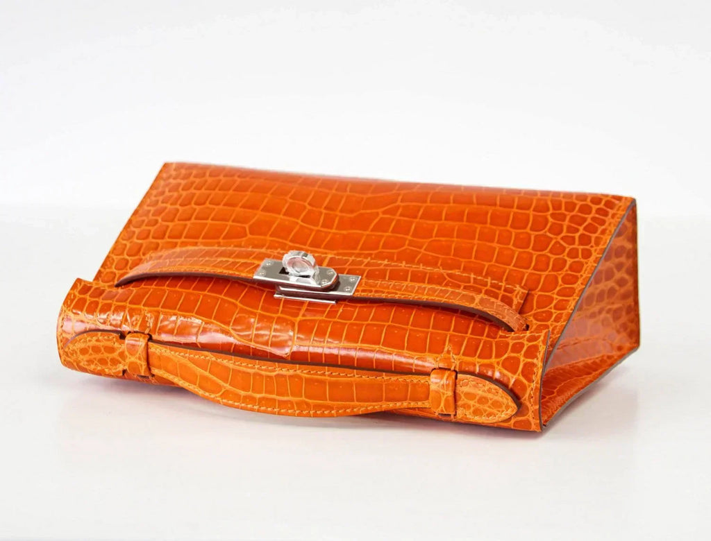 Kelly Pochette Clutch Bag Orange Feu Rare in Porosus Crocodile