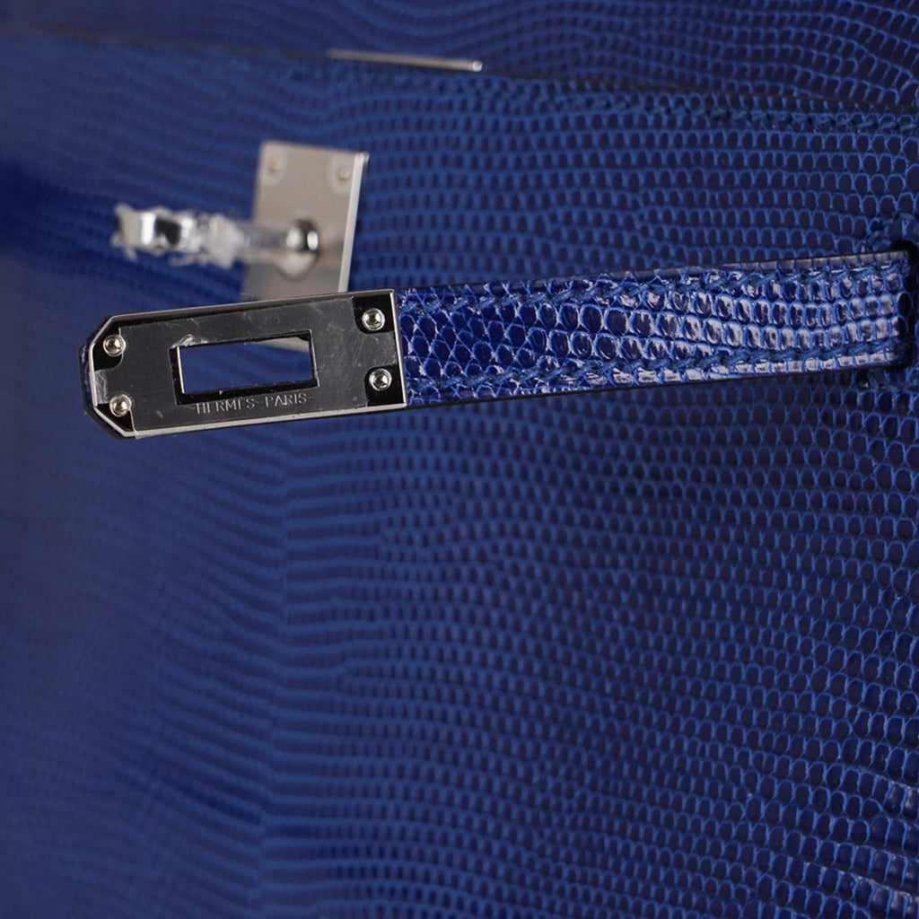 Kelly Pochette Bag Blue Sapphire Lizard Clutch Palladium Hardware