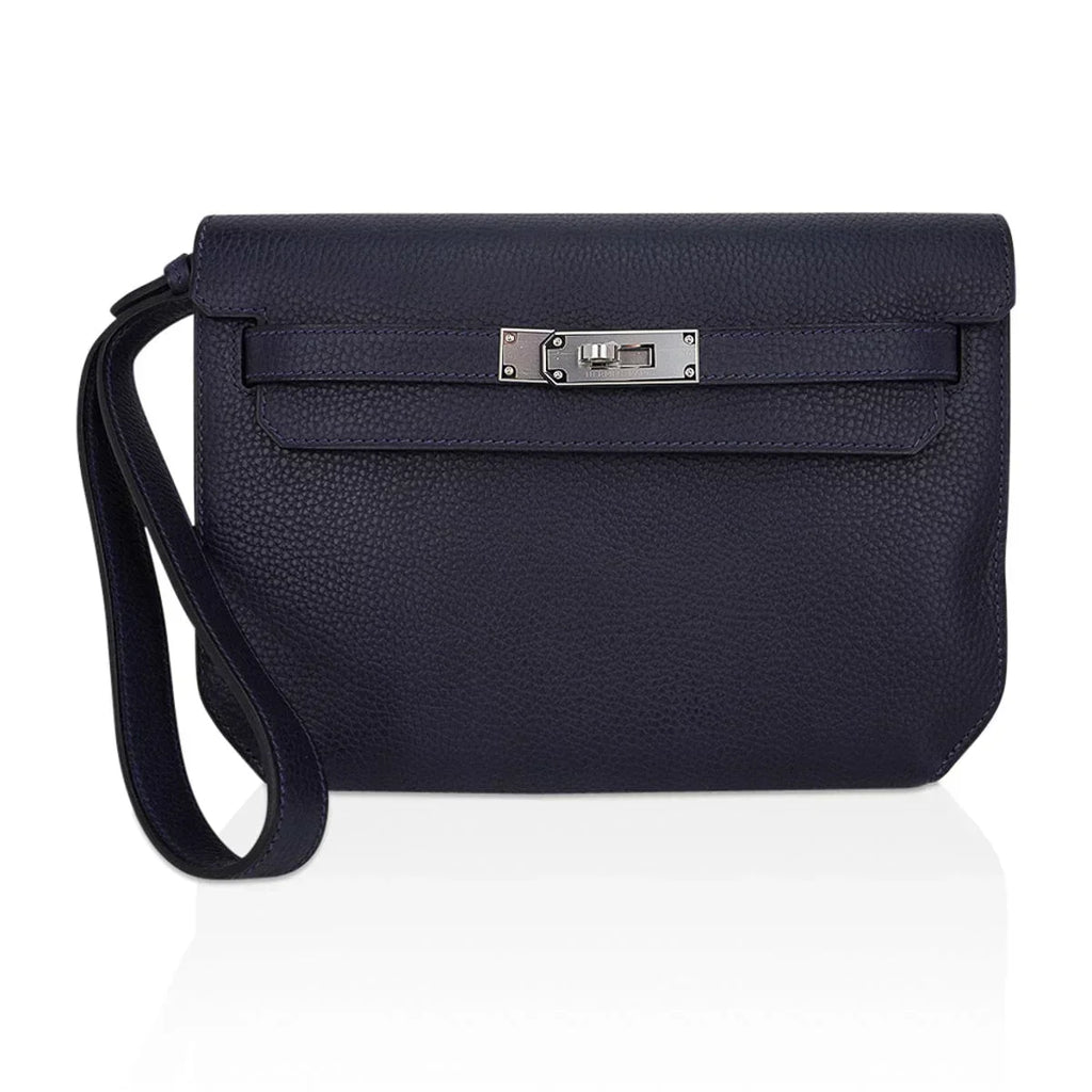 Kelly Depeches 25 Pouch Blue Ocean Galop D’Vache Leather with Palladium Hardware
