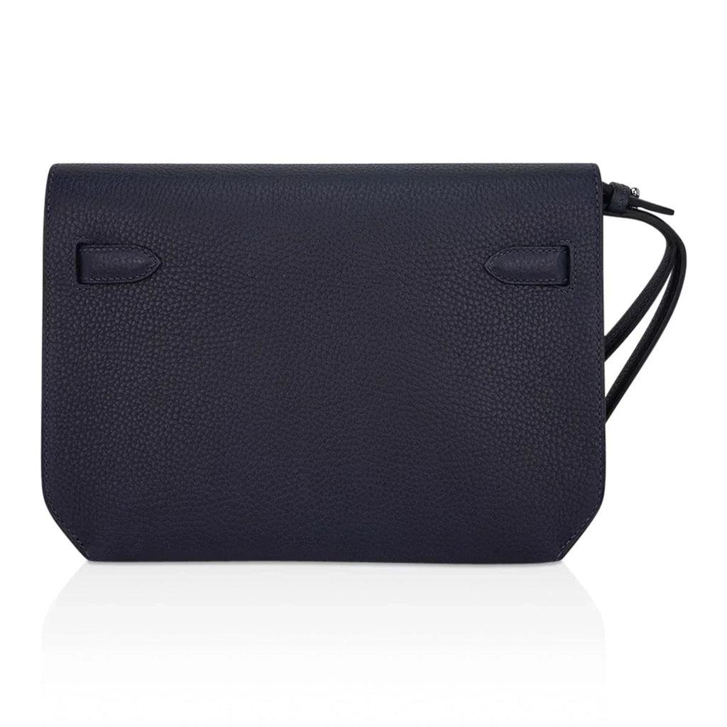 Kelly Depeches 25 Pouch Blue Ocean Galop D’Vache Leather with Palladium Hardware