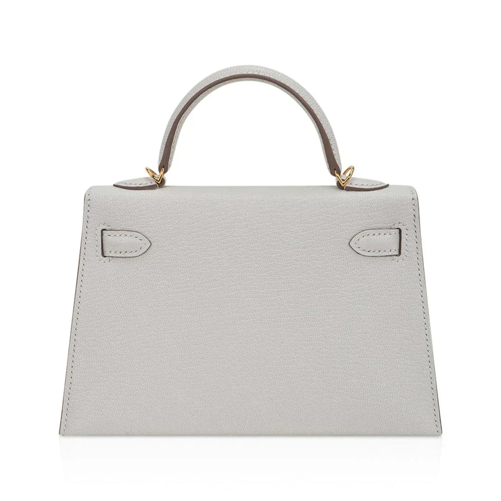 Mini Kelly 20 Bag Sellier Mushroom Chevre with Gold Hardware