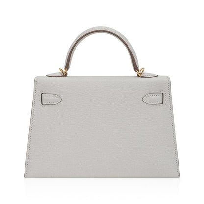 Mini Kelly 20 Bag Sellier Mushroom Chevre with Gold Hardware