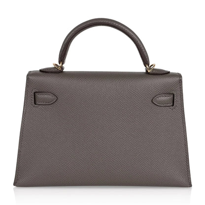 Kelly 20 Mini Sellier Bag Etain Epsom Leather Gold Hardware New w/Box
