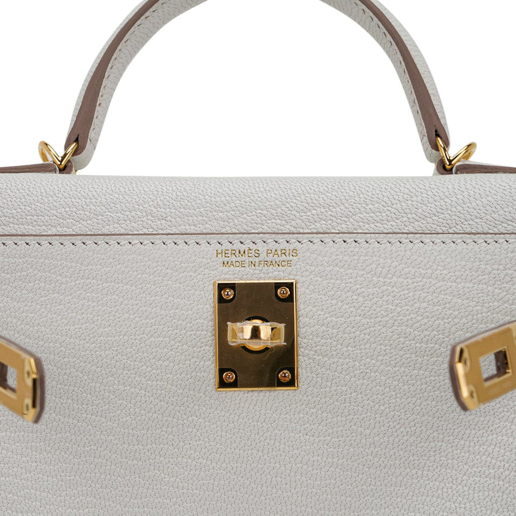 Mini Kelly 20 Bag Sellier Mushroom Chevre with Gold Hardware